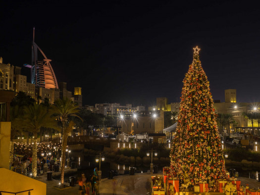 Christmas Tree in Dubai with Burj Al Arab