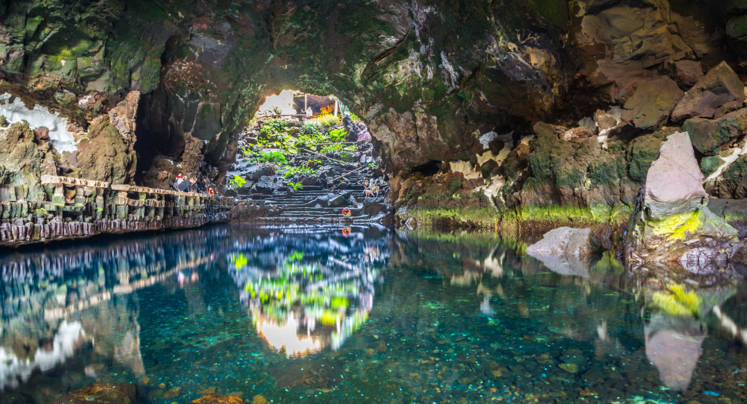 Beautiful cave in Jameos del Agua, Lanzarote, Canary Islands, Spain