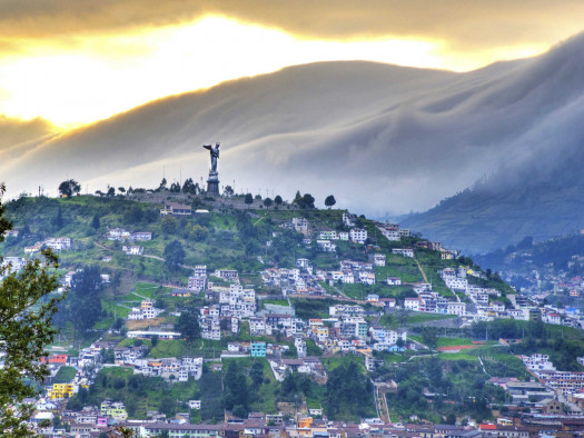 Tops of buildings on mountains in Quito