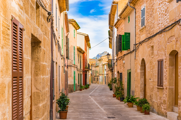 Street at the old town of Alcudia, Spain Balearic islands.