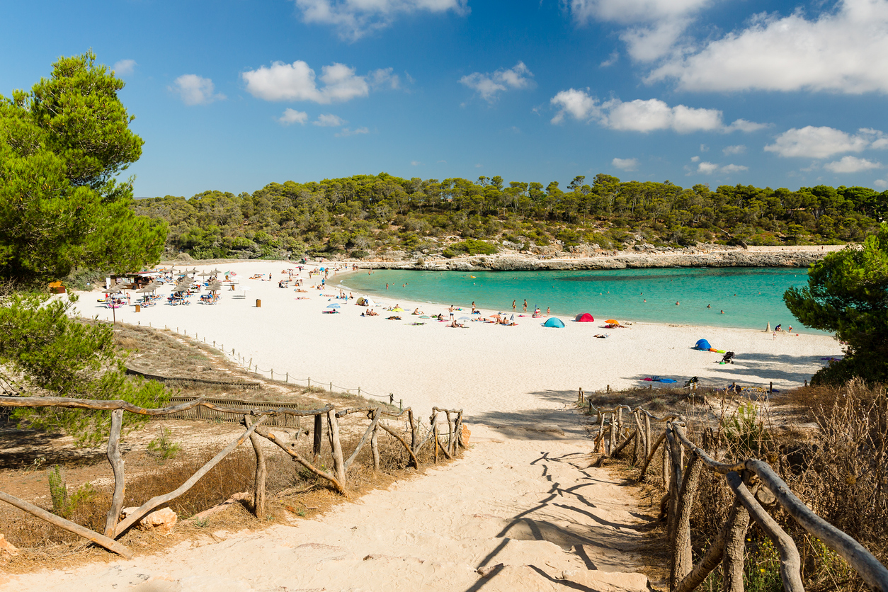 Cala S'Amarador. Beach is one of two beautiful beaches in Mondrago Natural Park on the south eastern coast of Mallorca. Mallorca island, Spain.