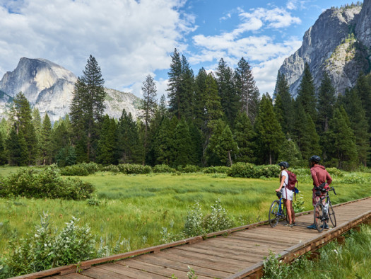 Yosemite National Park, California, USA – June 26, 2021: Mountain biking in Yosemite National Park.