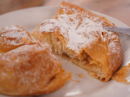 Ensaimada stuffed with angel hair , The traditional sweet pastry from Mallorca
